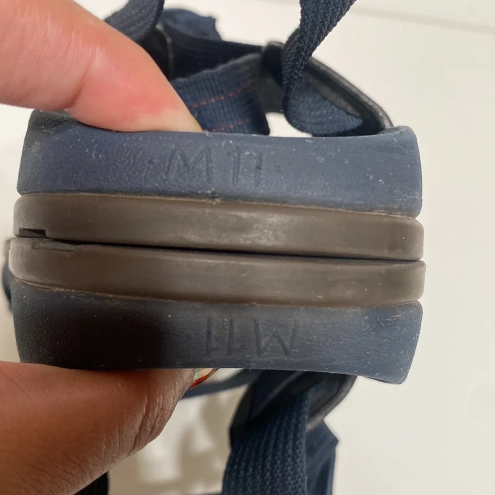 Chaco Low Down Outdoor Hiking Sandals in Blue and Orange Stripes